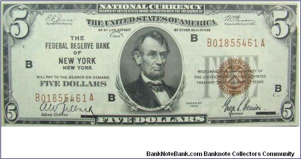 5 U.S. Dollars
National Currency
New York Banknote