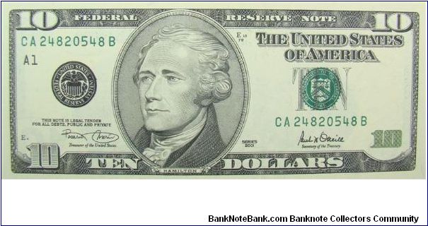 10 U.S. Dollars
Federal Reserve Note Banknote