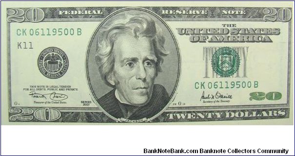 20 U.S. Dollars
Federal Reserve Note Banknote