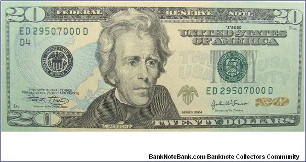 20 U.S. Dollars
Federal Reserve Note Banknote