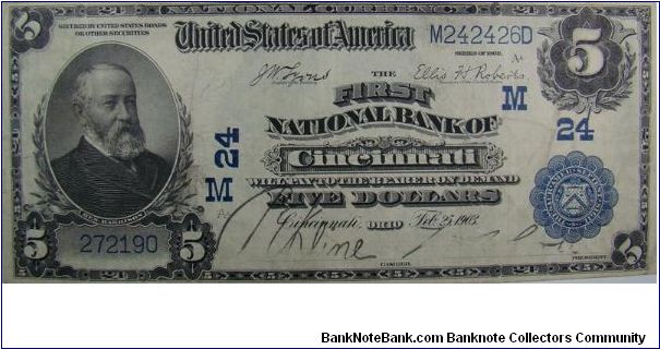 First National Bank of Cincinnati $5 Banknote Banknote