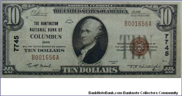Huntington National Bank of Columbus Ohio
$10 Banknote Banknote
