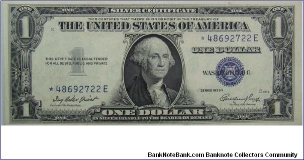 $1 Silver Certificate
Priest/Humphrey Star Note Banknote