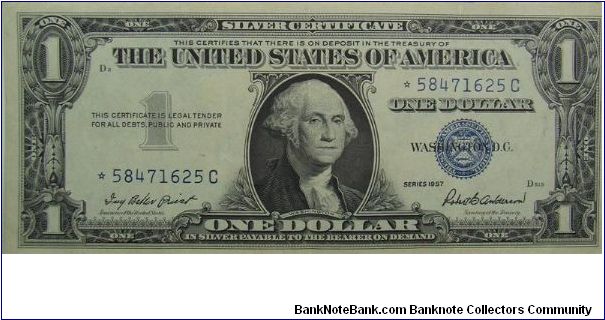 $1 Silver Certificate
Priest/Anderson
Star Note Banknote