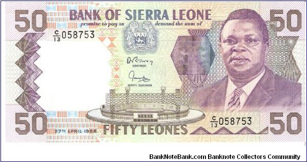 50 leones; April 27, 1988 Banknote