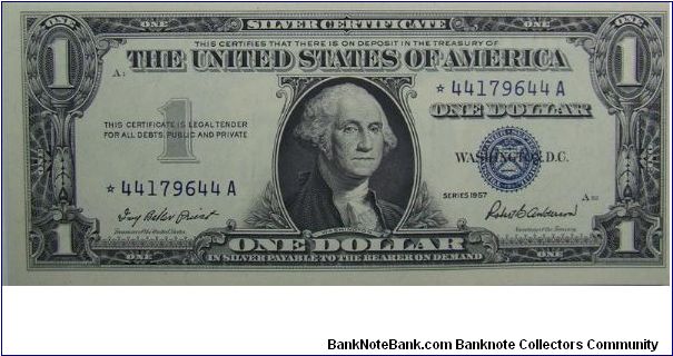 1957 Silver Certificate
Priest/Anderson
Star Note Banknote