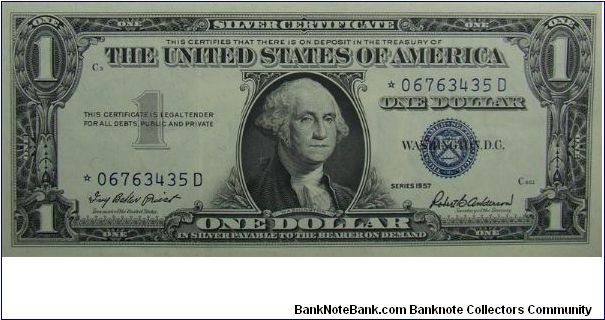 1957 Silver Certificate
Priest/Anderson
Star Note Banknote