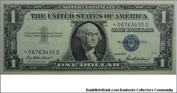 1957 Silver Certificate
Priest/Anderson
Star Note Banknote