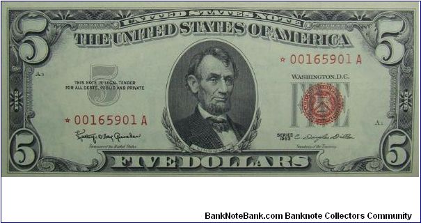 1963 $5 United States Note
Granahan/Dillon
Star Note Banknote