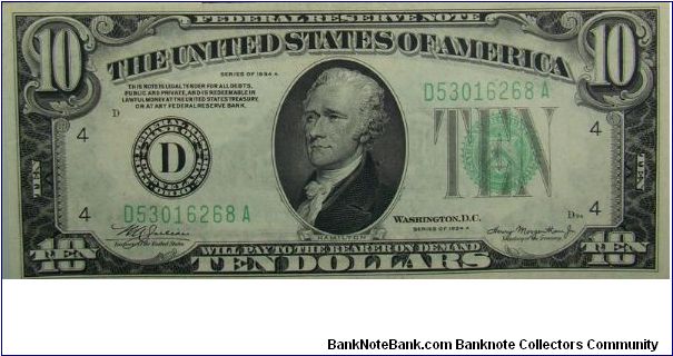 1934A $10 Federal Reserve Note
Julian/Morganthau Banknote