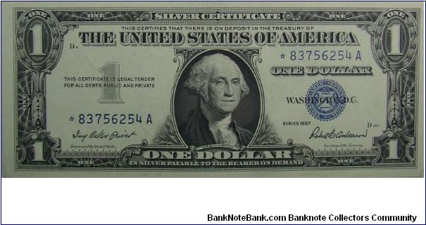 1957 $1 Silver Certificate
Priest/Anderson
Star Note Banknote