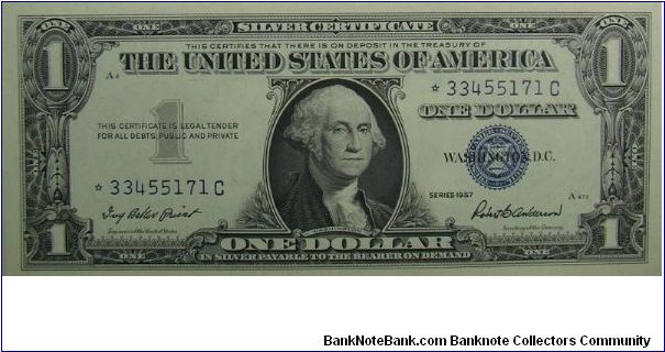 1957 $1 Silver Certificate
Priest/Anderson
Star Note Banknote