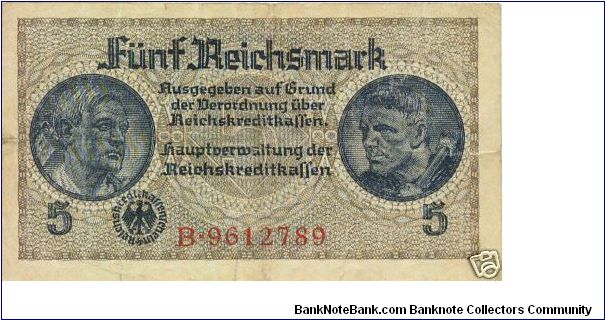 5 Mark issued in Nazi Era Banknote