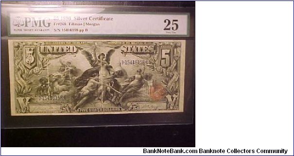 Educational Series 1896 $5 note, the toughest of the series to get, this one is graded VF25 by PMG.  Tillman - Morgan signature combination. Banknote