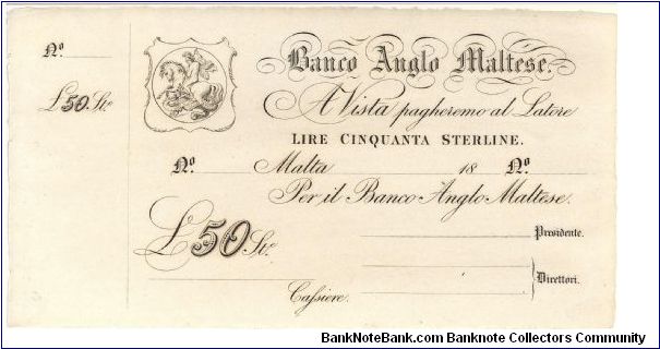 £50 Banco Anglo Maltese Banknote