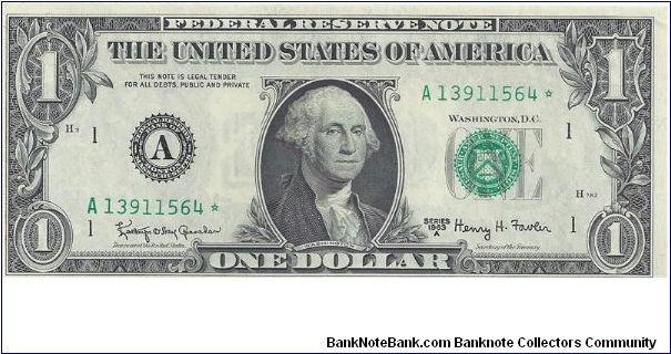 1963A $1 Federal Reserve Star Note Banknote