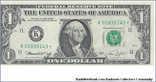 1974 $1 Federal Reserve Star Note Banknote