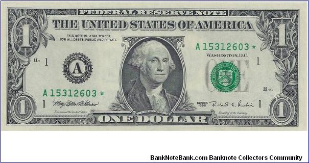 1995 $1 Federal Reserve Star Note Banknote