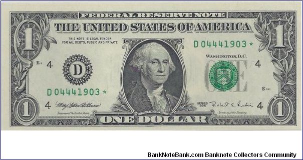 1995 $1 Federal Reserve Star Note Banknote