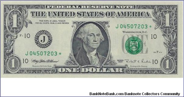 1995 $1 Federal Reserve Star Note Banknote