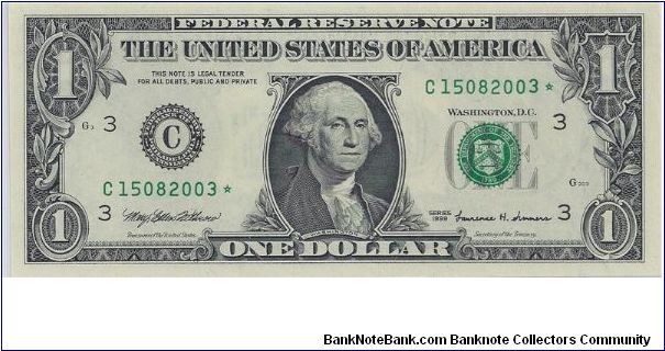 1999 $1 Federal Reserve Star Note Banknote