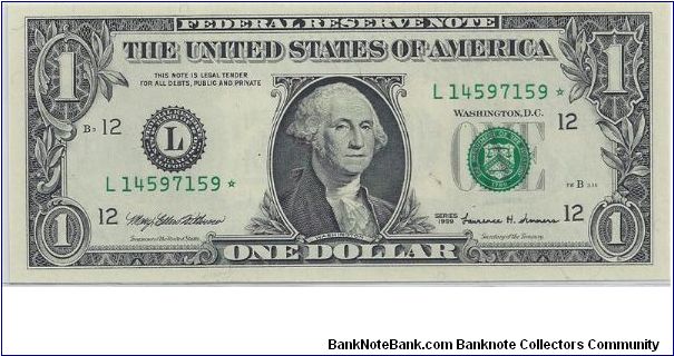 1999 $1 Federal Reserve Star Note Banknote