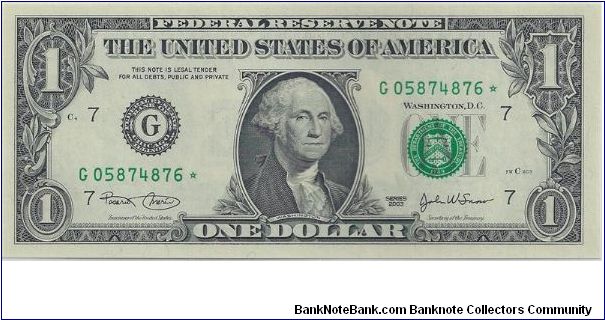 2003 $1 Federal Reserve Star Note Banknote