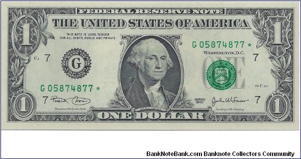 2003 $1 Federal Reserve Star Note Banknote