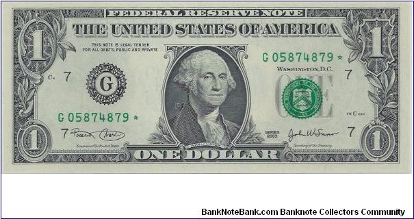 2003 $1 Federal Reserve Star Note Banknote