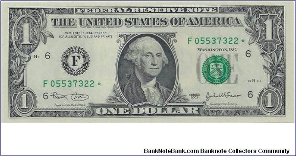 2003 $1 Federal Reserve Star Note Banknote