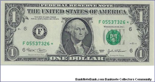 2003 $1 Federal Reserve Star Note Banknote