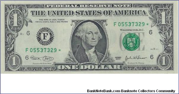 2003 $1 Federal Reserve Star Note Banknote