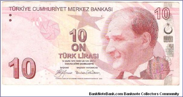 10 Lira.

Ataturk at right on face; algebric formula at center, Prof. Dr. Cahit Arf at right center on back.

Pick #NEW Banknote