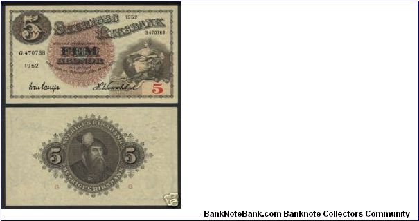 SWEDEN P- 33ai UNC 5 Kronor
http://www.simplesite.com/babylonbanknotes Banknote