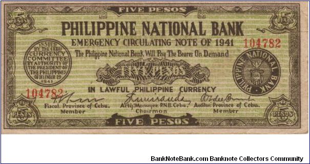 S-216 Philippine National Bank of Cebu 5 Pesos note. Banknote