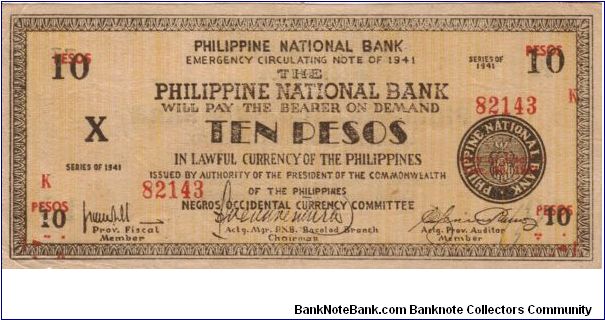 S-627b Negros Occidental 10 Pesos note. Banknote