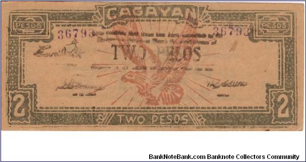 S-190 Cagayan 2 Pesos note. Banknote