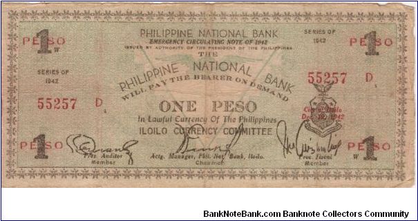 S-324 Iloilo Currency Committee 1 Peso note. Banknote