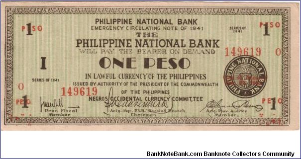 S-624a Negros Occidental 1 Peso note. Banknote