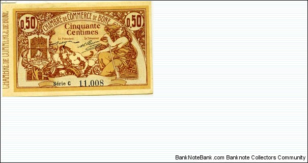 ALGERIA Town of BÔNE (Town of Annaba), 50 centimes, 18 Mai 1915 Banknote
