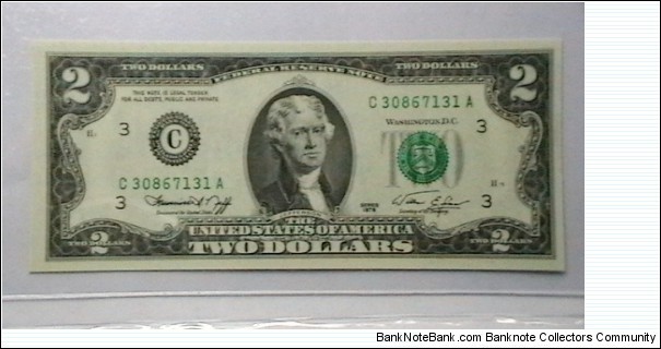 U.S. Federal Reserve 2 dollar note 1976 district C Banknote