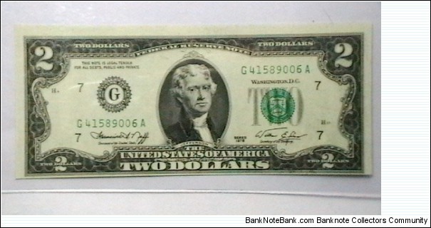US Federal Reserve 2 Dollar note 1976 district G Banknote