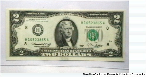 US Federal Reserve 2 Dollar note 1976 district H Banknote