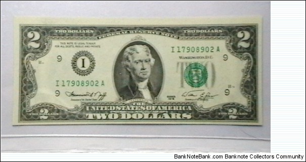 US Federal Reserve 2 Dollar note 1976 district I Banknote