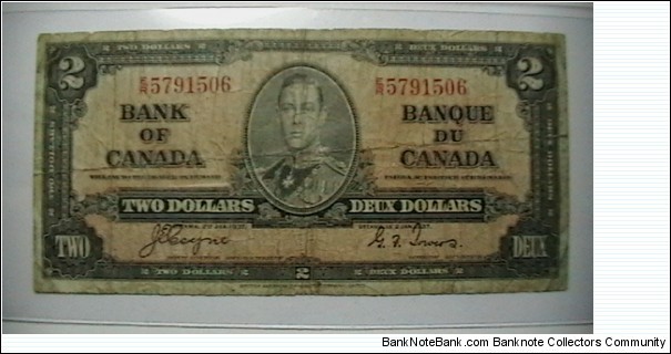 Canada 1937c 2 Dollar note, KP# 59 Banknote