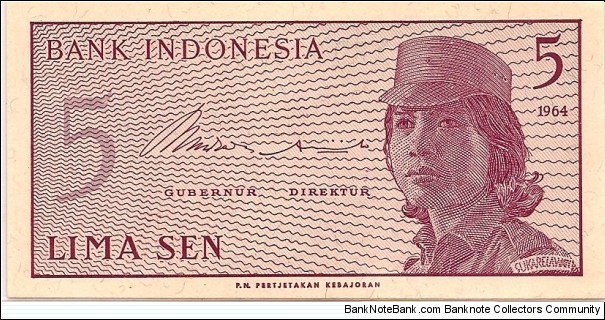 5 Sen Series 1964 S/N XBD025261 Banknote