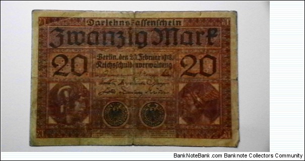Germany 20 Febuary 1918, 20 Mark sn: C5369773 Banknote