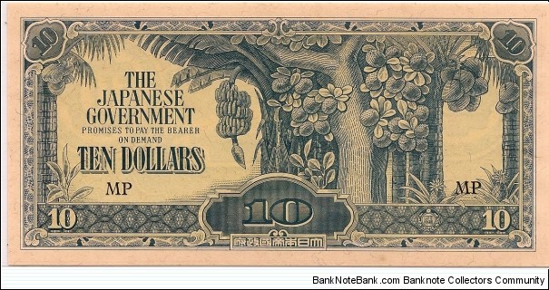 Japanese occupied Malaya 10 Dollars Banknote