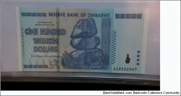 Zimbabwe 100 Trillion dollars obv. Banknote