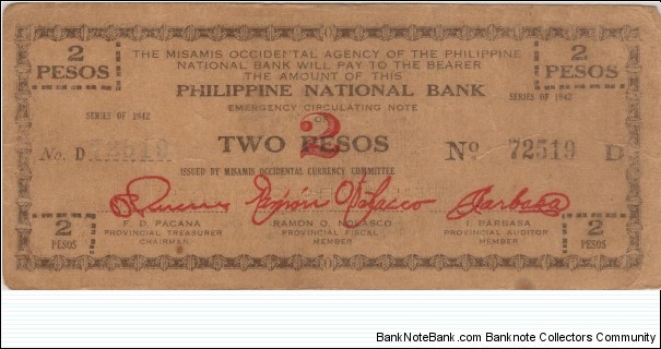 S-577a Misamis Occidental 2 Pesos note. Banknote